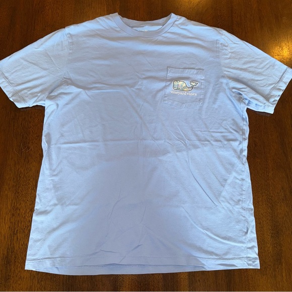Vineyard Vines Tropical Palm Whale Short-Sleeve Pocket Tee Light Blue Size M - Picture 2 of 4